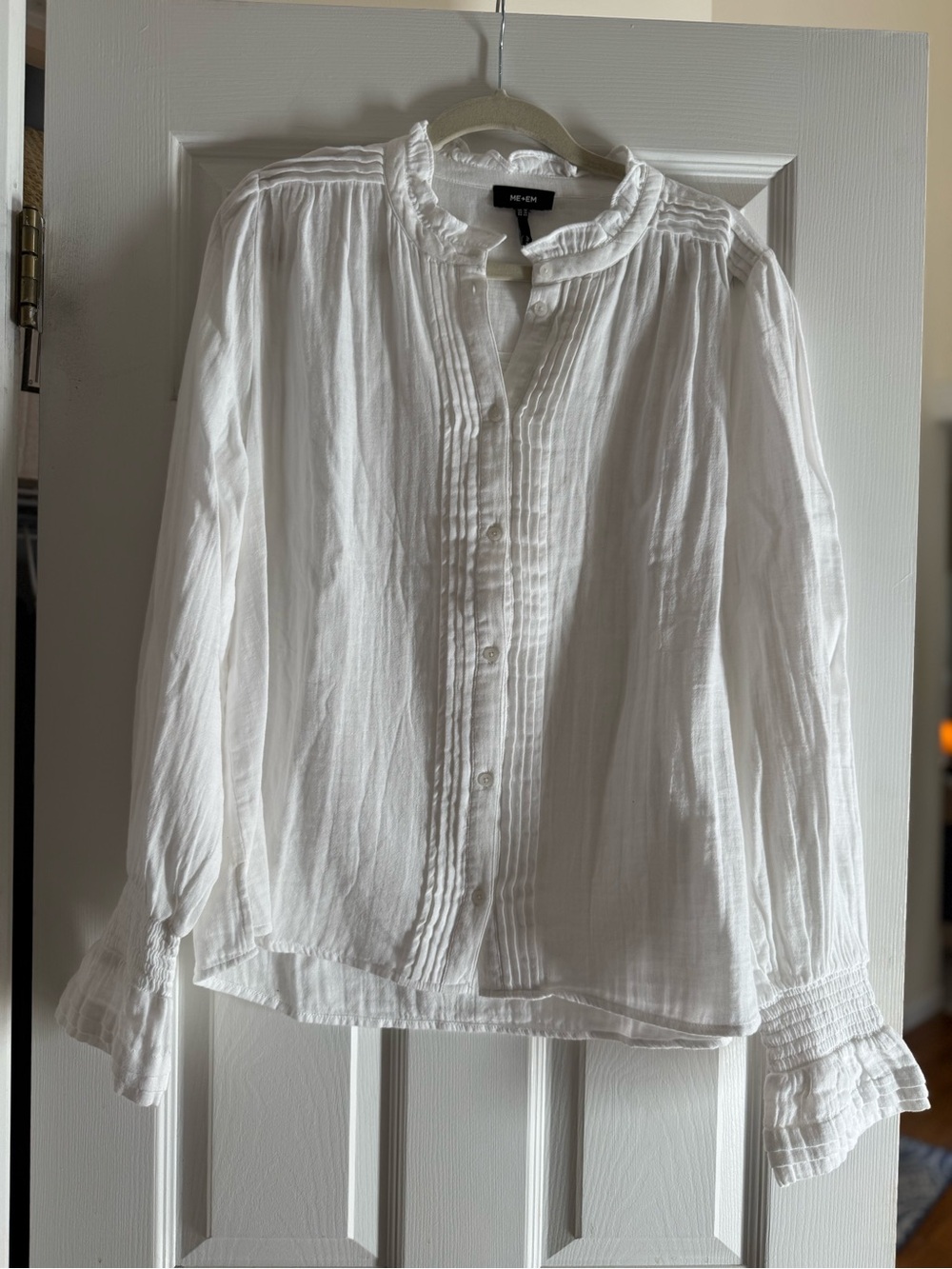ME+EM White Ruffle-Trim Button-Down Blouse